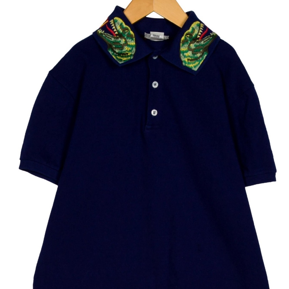 Gucci Navy Polo with Dinosaur Collar